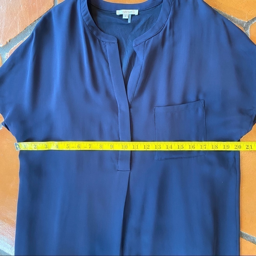 NEW Tyler Boe Silk Tania Shirtdress Women’s Sz Small S Split V Neckline Blue NWT - Picture 7 of 10